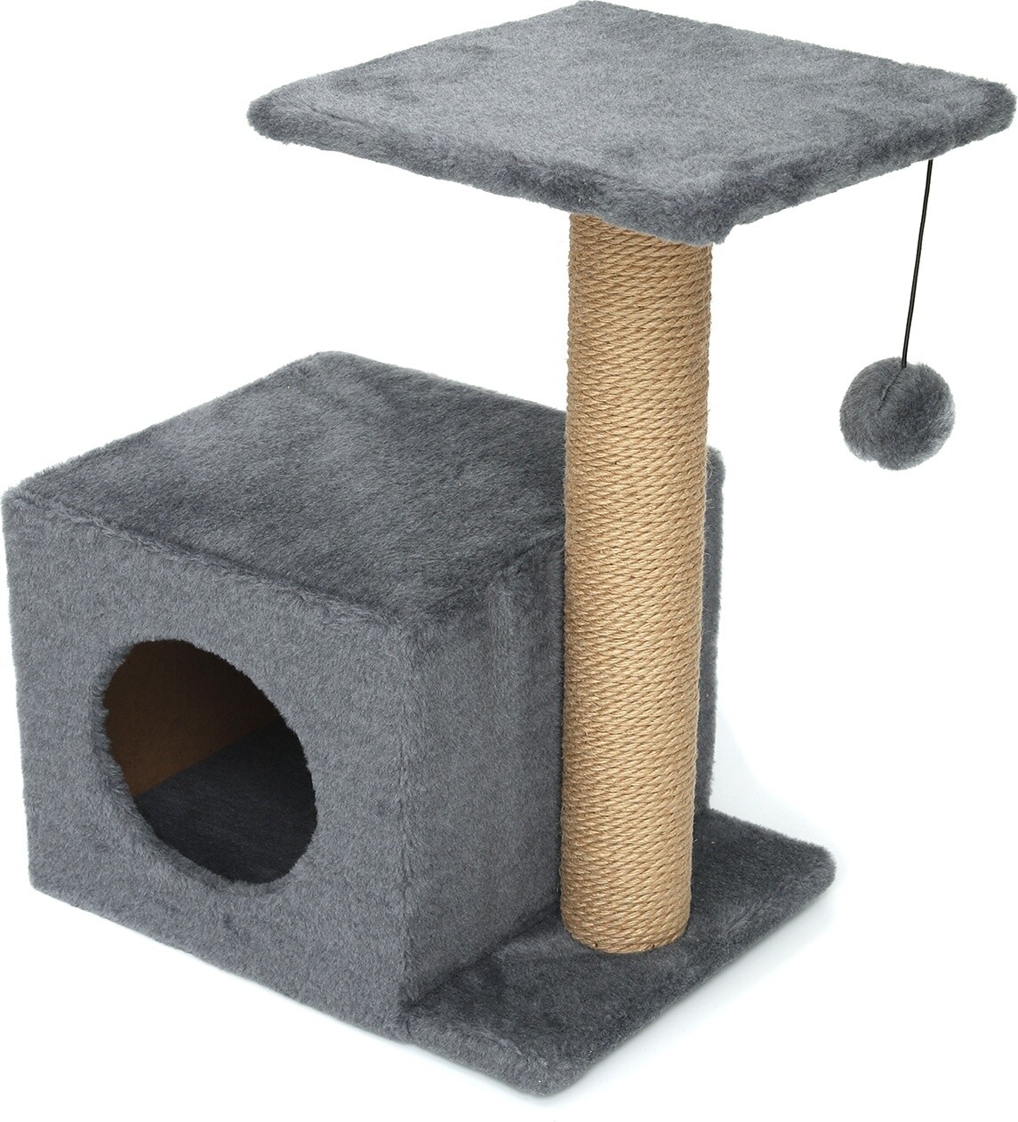 Игровой комплекс для кошек CAT-HOUSE Домик с боковой полкой джут 40×31×58 см серый (4810801202505) - Фото 3
